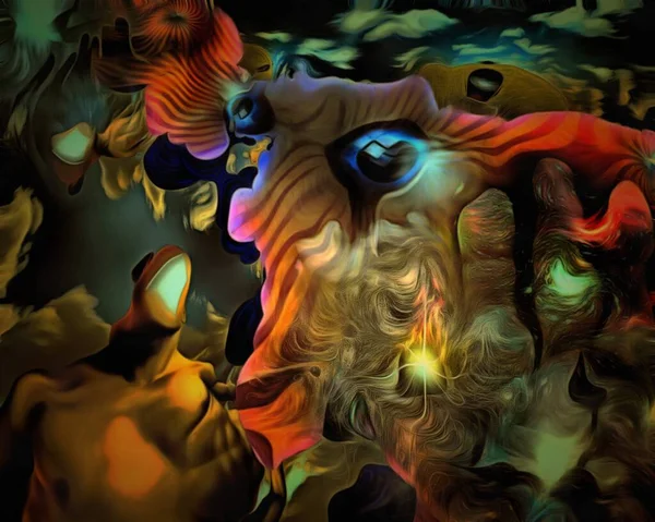 Pintura Surrealista Compleja Gran Ojo Detrás Cerradura Silueta Hombre Desnudo —  Fotos de Stock