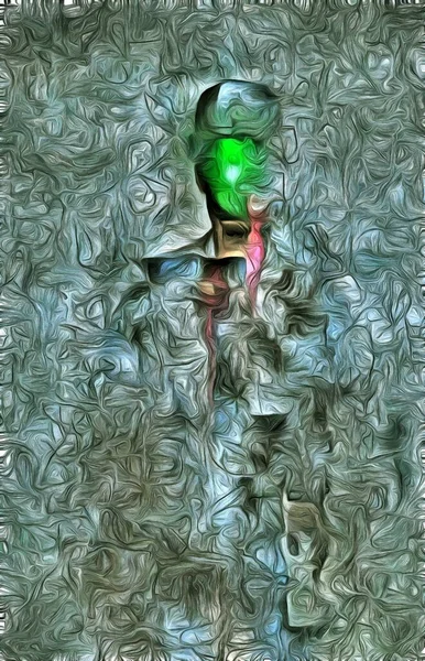 Pintura Surrealista Hombre Traje Sombrero Jugador Bolos Con Manzana Lugar —  Fotos de Stock