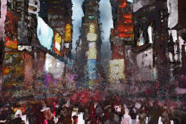 Pintura Moderna Abstracta Con Palabras Nube Times Square —  Fotos de Stock