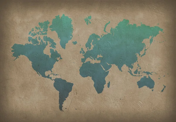 Mapa Mundo Pintura Cor Azul Parede Renderização — Fotografia de Stock