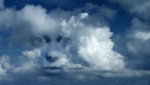 Rostro Mujer Mística Las Nubes — Foto de Stock