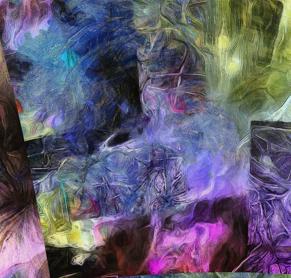 Абстрактний Живопис Штрихи Пензлем Основному Фіолетово Блакитному — стокове фото