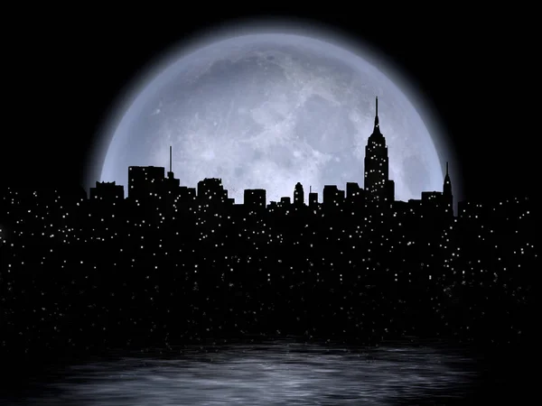 Nyc Cityscape Reflects Moon Rendering Some Elements Provided Courtesy Nasa — Stock Photo, Image