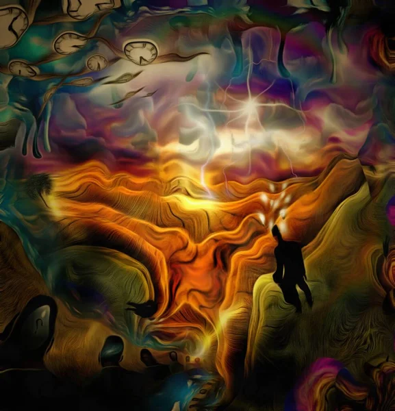 Surreale Malerei Männerköpfe Mit Anderen Gedanken Geschäftsmann Mit Glühbirnen Den — Stockfoto