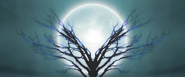 Mystischer Baum Mondlicht — Stockfoto