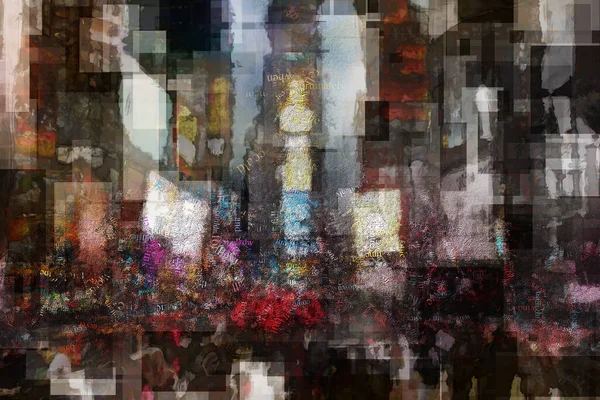 Abstrakt Modern Målning Med Ord Moln Times Square Rendering — Stockfoto