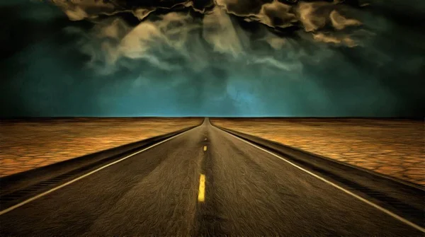 Pittura Surreale Autostrada Terreni Aridi — Foto Stock