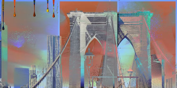 Arte Moderna Ponte Brooklyn Vista Para Centro — Fotografia de Stock