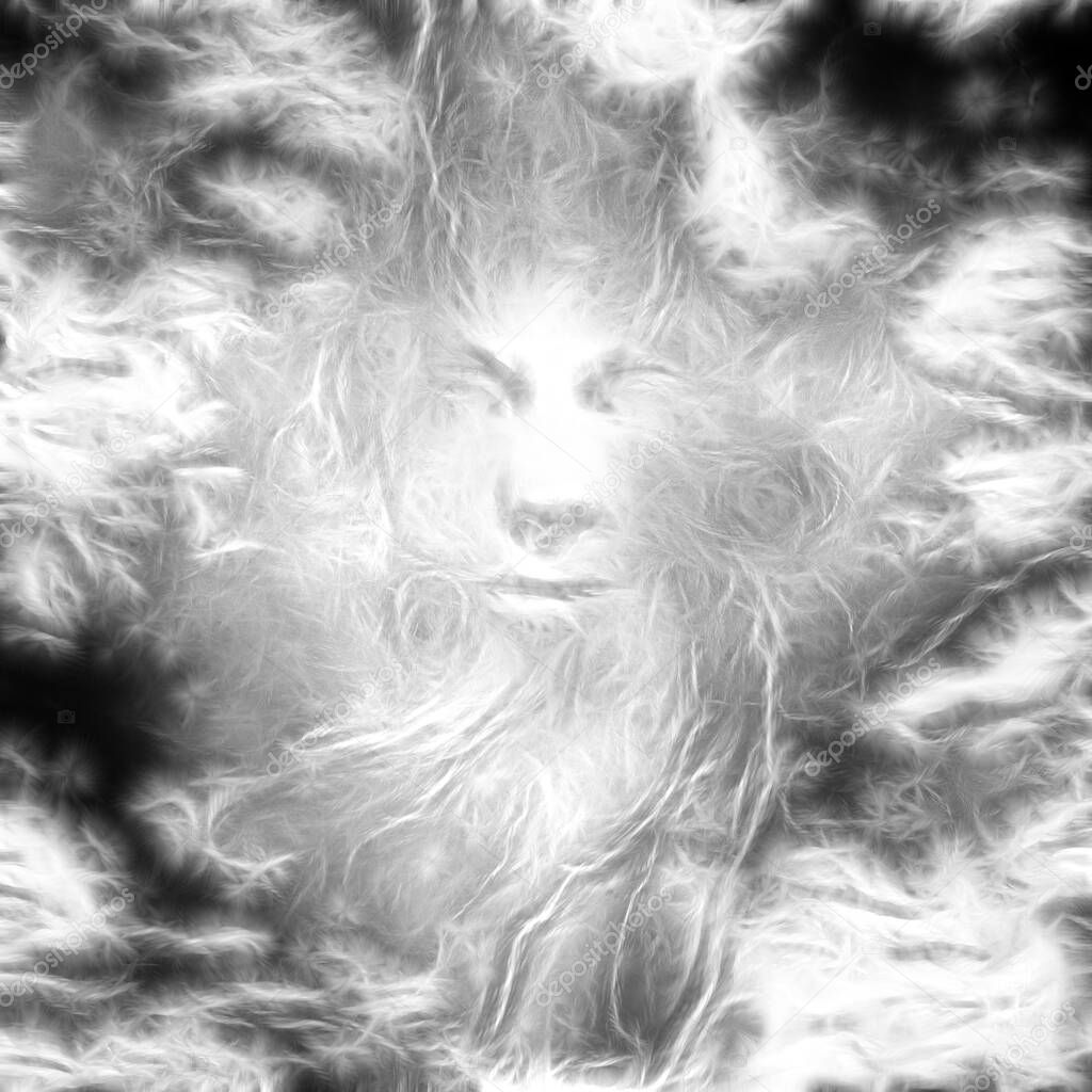 Surreal digital art. Ghost face in the clouds.