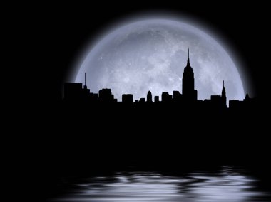 NYC Şehri Ay 'a yansıyor. Üç boyutlu görüntüleme. NASA 'nın sağladığı bazı unsurlar.