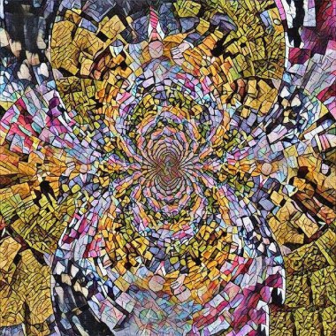 Soyut resim. Mozaik desenli yuvarlak fraktal ayna..