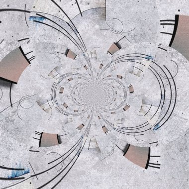 Soyut resim. Yansıtılmış yuvarlak fraktal ve keten dokusunda geometrik şekiller.