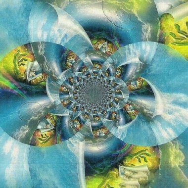 Soyut resim. Tanrı 'nın eliyle yuvarlak fraktal aynadır..
