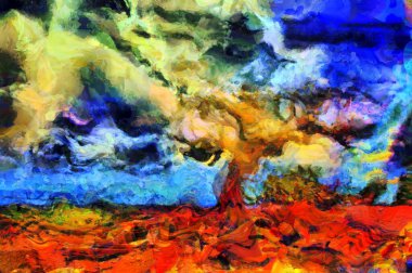 Soyut resim. Yaşlı ağaç kayalık zeminde duruyor.