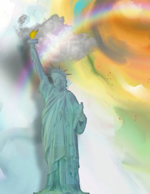 Soyut resim. Özgürlük Heykeli. 3B görüntüleme