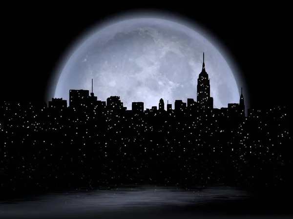 Representación Luna Llena Sobre Ciudad Noche — Foto de Stock