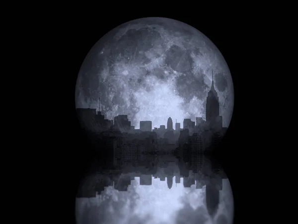 Rendering Full Moon Night City — Stock Photo, Image