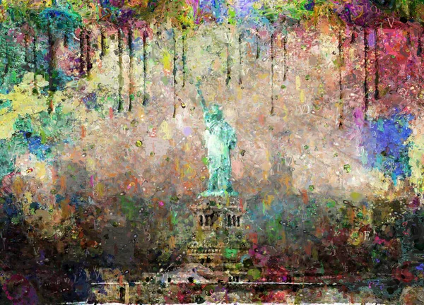 Impressionnisme Statue Liberty Vue Sur Manhattan — Photo