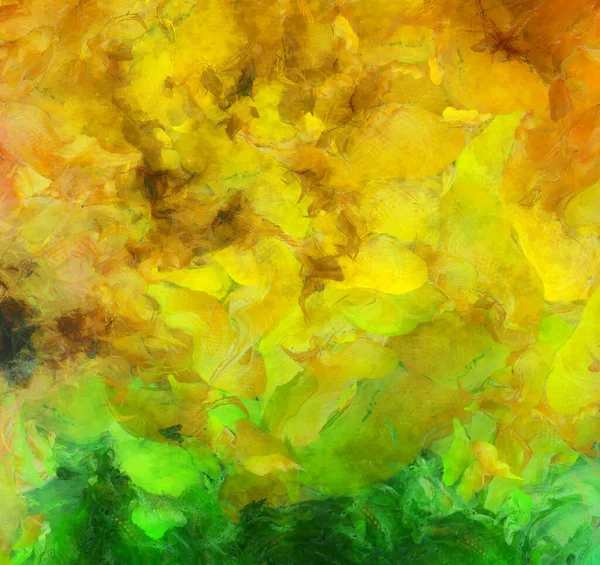 Yellow Green Abstract Brush Strokes Oil Painting — Stockfoto