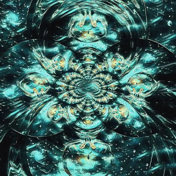 Abstrakte Malerei Spiegelrundes Fraktal Mit Kristallkugel Gottes Händen — Stockfoto