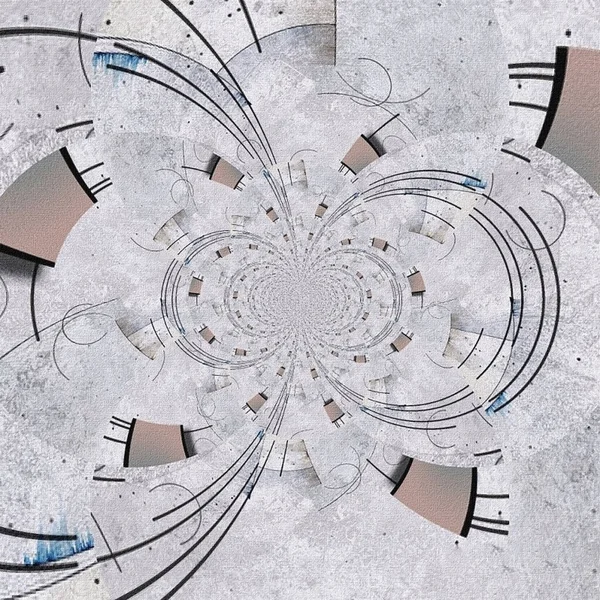 Soyut resim. Yansıtılmış yuvarlak fraktal ve keten dokusunda geometrik şekiller.