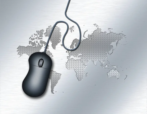 Počítačová Myš Pozadí Mapy Světa — Stock fotografie