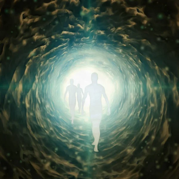 Surreale Malerei Menschliche Seelen Einem Tunnel Aus Licht — Stockfoto