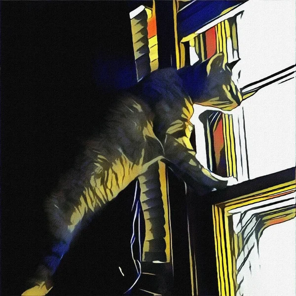 Art Moderne Chat Regarde Par Fenêtre — Photo