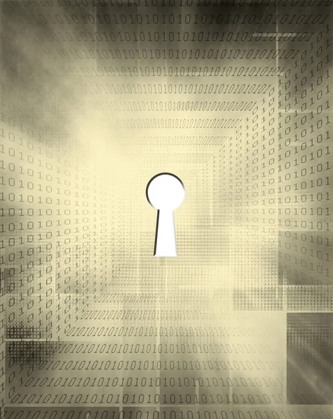 现代艺术 背景上的钥匙孔和二进制代码 — 图库照片
