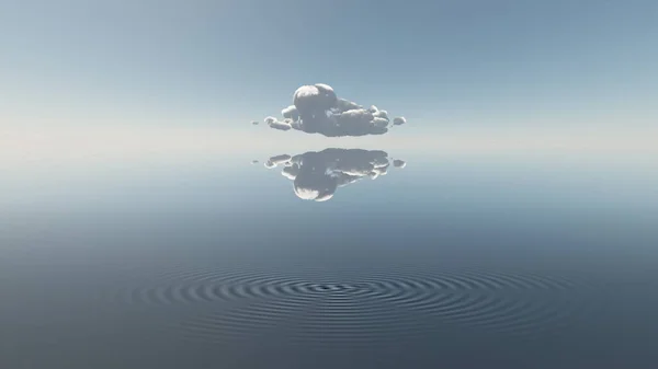 Nube Solitaria Sobre Una Superficie Agua Tranquila Renderizado — Foto de Stock