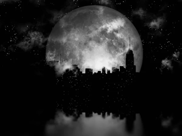 Rendu Pleine Lune Pendant Nuit Ville — Photo
