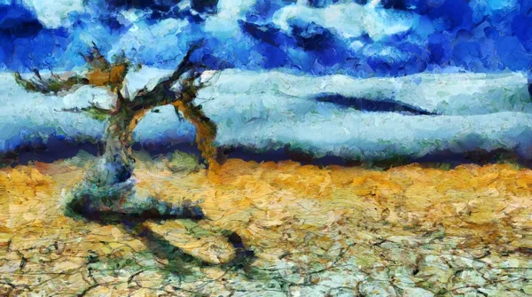 Σουρεαλιστικός Πίνακας Ξηρό Δέντρο Άνυδρη — Φωτογραφία Αρχείου