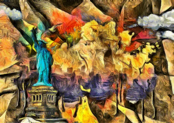 Abstract Grunge Painting Liberty Statue Rendering — Stock Photo, Image