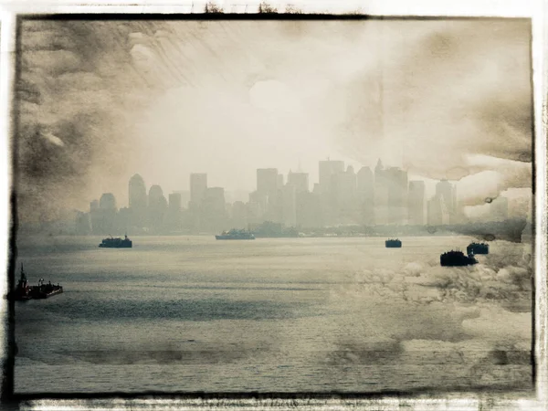 Retro Foto Uitzicht Manhattan — Stockfoto