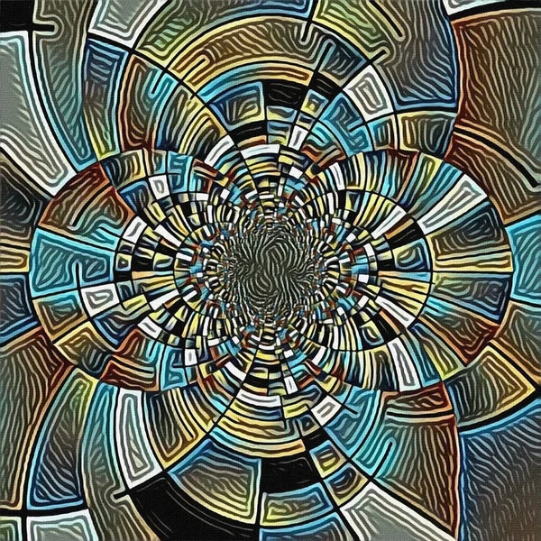 抽象画 Mondrianスタイルのミラーラウンドフラクタル — ストック写真