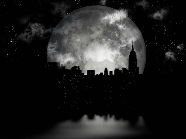 Rendering Full Moon Night City — Stock Photo, Image