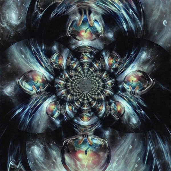 Abstrakte Malerei Spiegelrundes Fraktal Mit Kristallkugel Gottes Händen — Stockfoto