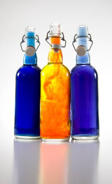 colorful glass bottles, drinks beverages 