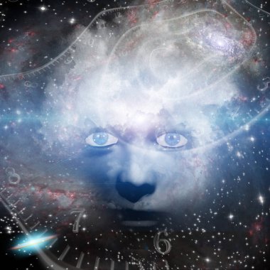 Yüzü uzay boşluğunda. 3B görüntüleme