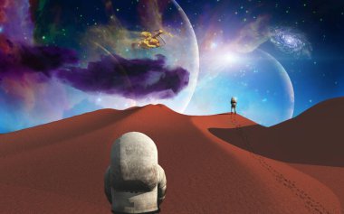 Astronauts on another planet 3D rendering