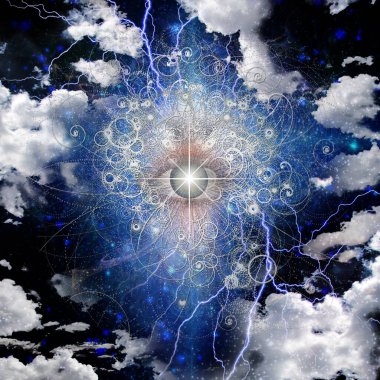 Glowing eye amonsgt the clouds. 3D rendering