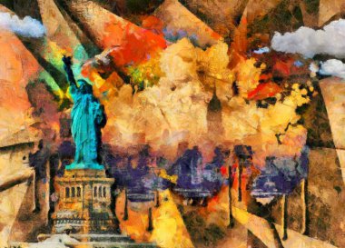 Modern resim. Özgürlük Heykeli. Dijital sanat