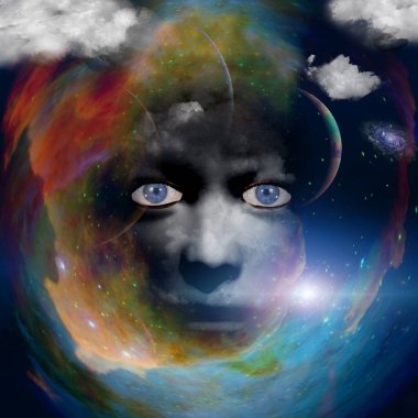 Yüzü uzay boşluğunda. 3B görüntüleme