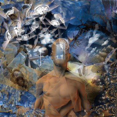 Gerçeküstü resim. Başka bir dünyaya açılan kapı. Salvador Dali tarzı.