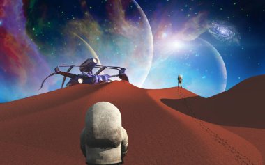 Başka bir gezegendeki astronotlar. 3B görüntüleme