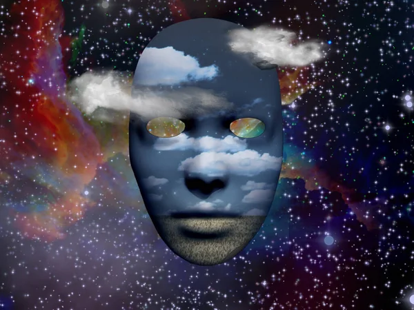 Masker Met Het Beeld Van Wolken Veld Kleurrijk Universum Achtergrond — Stockfoto