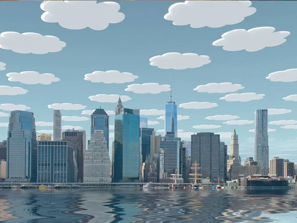 Nyc Manhattan View Surreal Sky Rendering — Stockfoto