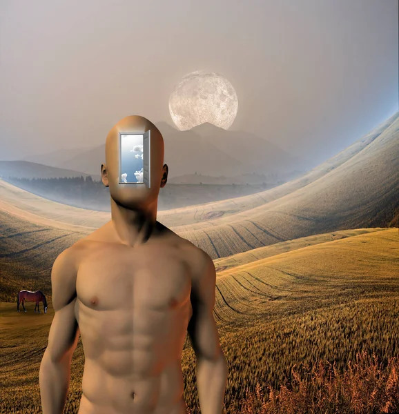 Open Mind Man Rolling Hills — Stock Photo, Image