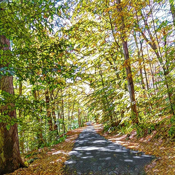 Ölmalerei Herbstwald Rendering — Stockfoto