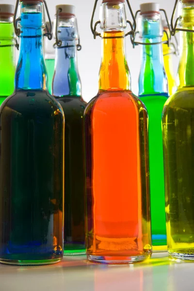 Colorful Glass Bottles Drinks Beverages — Photo